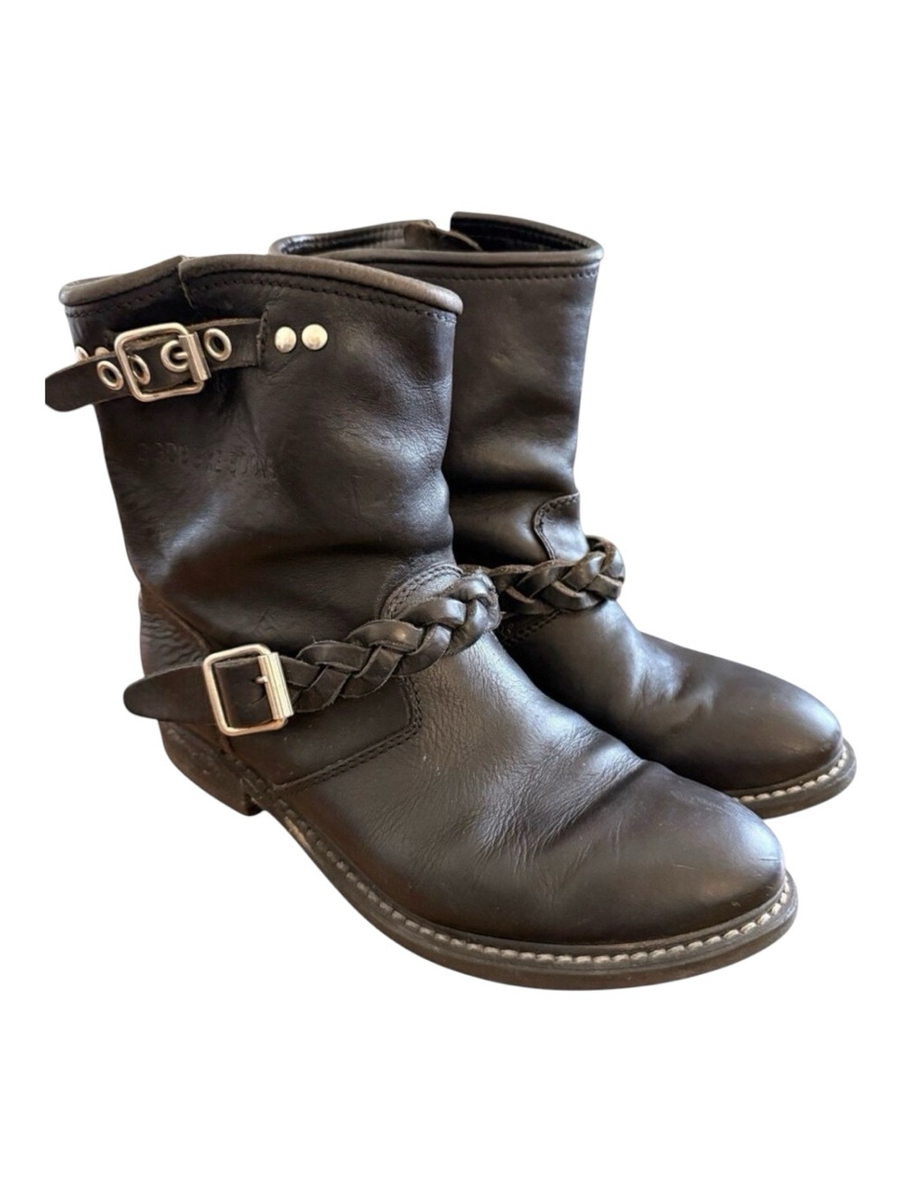 Golden Goose Biker Boots Womens Sz 37 Braided Black Leather Moto Goth Grunge